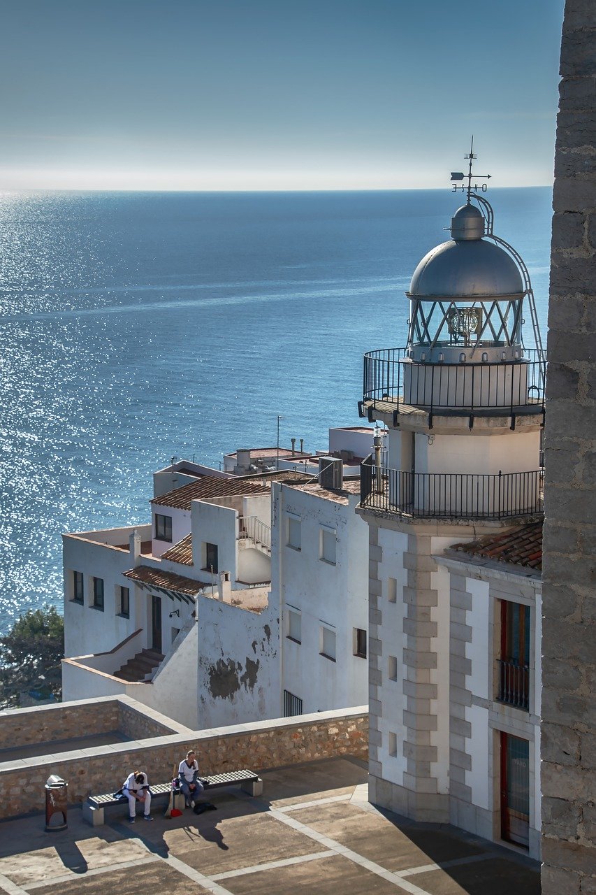 sea, lighthouse, people, peniscola, lighting, sun, holiday, coast, landscape, lighthouse, landscape, landscape, landscape, landscape, nature, landscape